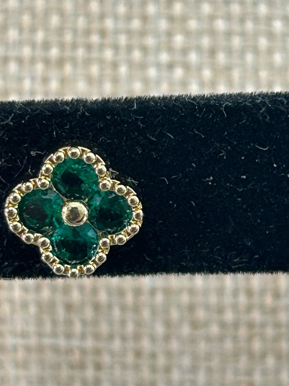 18K Gold Filled Emerald Clover Stud Earrings|Lab-Created Emerald|NWOT
